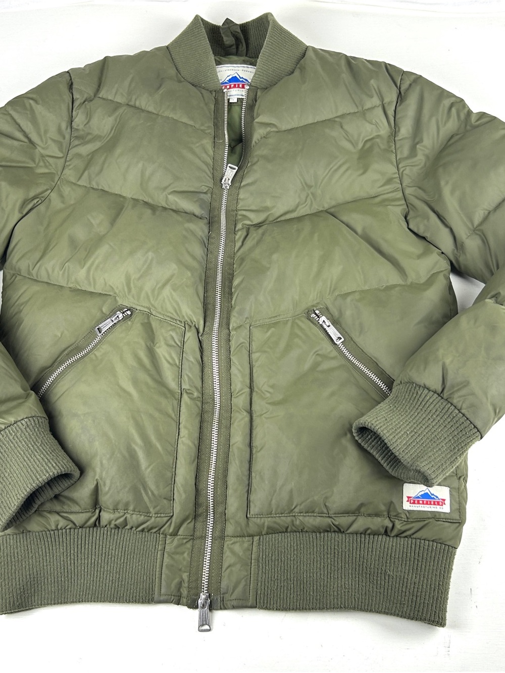 Penfield Down Puffer Jacket Sz Small Army Green Full Zip & Pockets